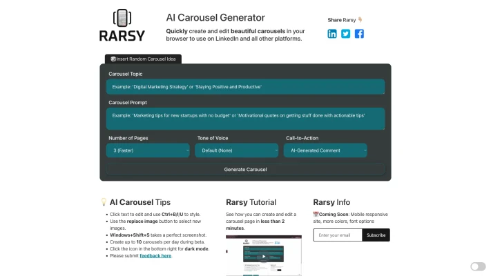 Rarsy AI Carousel generator